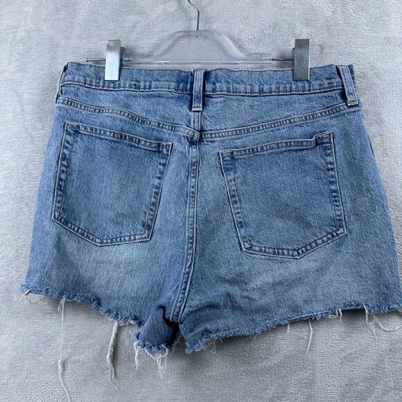 Gap Denim Cheeky Shorts High Rise Womens Size 14/32 Button Fly Raw Hem Blue - Picture 2 of 9